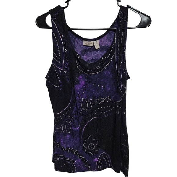 Vintage Chicos Purple Paisley 3 Piece Outfit Size Tank Top Cardigan Pants - Picture 2 of 10